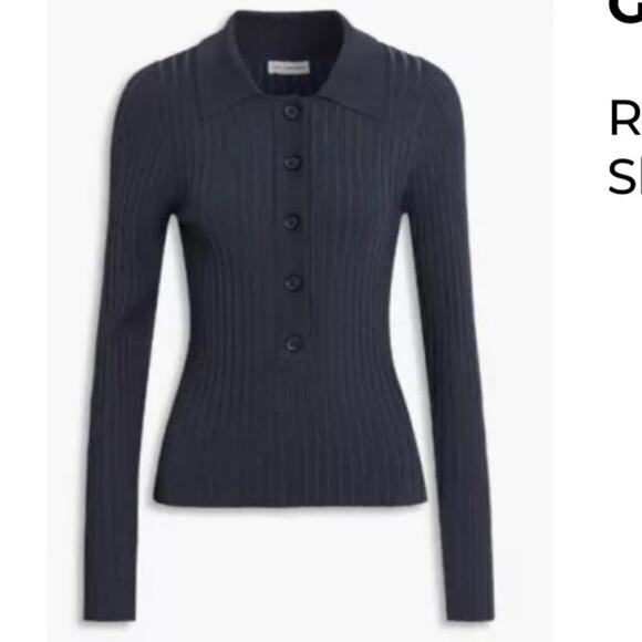 Good American Navy Ribbed Knit Polo Sweater - Picture 1 of 7